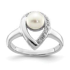 Sterling Silver Rhodium Plated Diamond and FW Cultured Pearl Ring - 26