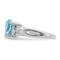 Sterling Silver Rhodium Plated Diamond & Lt Swiss BT Heart Ring - 3