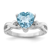 Sterling Silver Rhodium Plated Diamond & Lt Swiss BT Heart Ring - 4