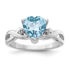 Sterling Silver Rhodium Plated Diamond & Lt Swiss BT Heart Ring - 4