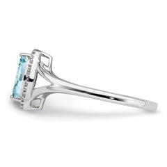 Sterling Silver Rhodium Plated Diamond & Aquamarine Marquise Ring - 4