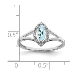 Sterling Silver Rhodium Plated Diamond & Aquamarine Marquise Ring - 3
