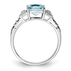 Sterling Silver Rhodium Plated Diamond and Aquamarine Ring - 4