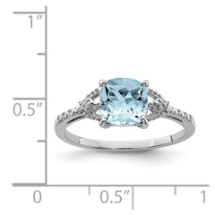 Sterling Silver Rhodium Plated Diamond and Aquamarine Ring - 4