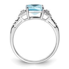 Sterling Silver Rhodium Plated Diamond and Sky Blue Topaz Ring - 2