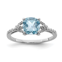 Sterling Silver Rhodium Plated Diamond and Sky Blue Topaz Ring - 2