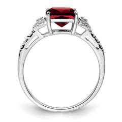Sterling Silver Rhodium Plated Diamond and Garnet Ring - 7