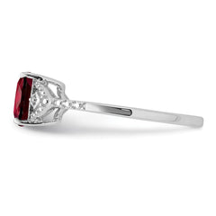 Sterling Silver Rhodium Plated Diamond and Garnet Ring - 7