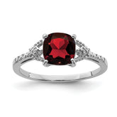 Sterling Silver Rhodium Plated Diamond and Garnet Ring - 7