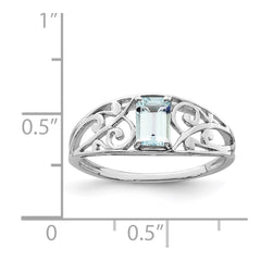 Sterling Silver Rhodium Plated Aquamarine Ring - 4