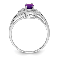 Sterling Silver Rhodium Plated Diamond & Amethyst Ring - 4