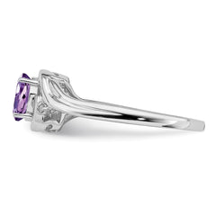 Sterling Silver Rhodium Plated Diamond & Amethyst Ring - 2