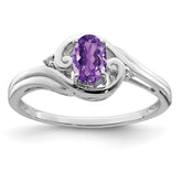 Sterling Silver Rhodium Plated Diamond & Amethyst Ring - 2