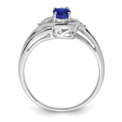 Sterling Silver Rhodium Plated Diamond & Sapphire Ring - 2