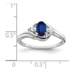 Sterling Silver Rhodium Plated Diamond & Sapphire Ring - 4