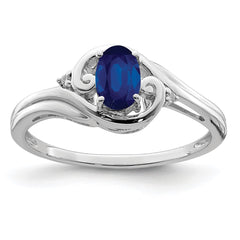 Sterling Silver Rhodium Plated Diamond & Sapphire Ring - 2