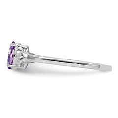 Sterling Silver Rhodium Plated Diamond and Amethyst Oval Ring - 2