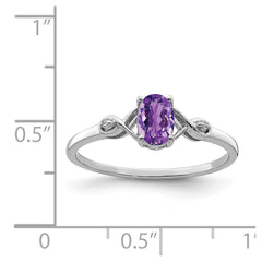 Sterling Silver Rhodium Plated Diamond and Amethyst Oval Ring - 3
