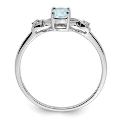 Sterling Silver Rhodium Plated Diamond and Aquamarine Oval Ring - 4