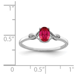 Sterling Silver Rhodium Plated Diamond and Oval Ruby Ring - 4