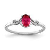 Sterling Silver Rhodium Plated Diamond and Oval Ruby Ring - 4