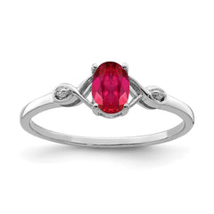 Sterling Silver Rhodium Plated Diamond and Oval Ruby Ring - 4