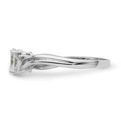 Sterling Silver Rhodium Plated Diamond & Aquamarine Oval Ring - 2