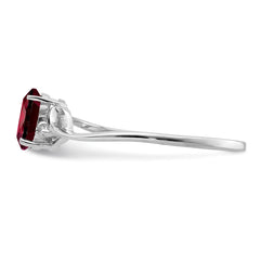 Sterling Silver Rhodium Plated Diamond and Garnet Oval Ring - 3