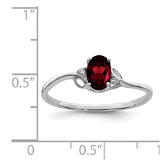 Sterling Silver Rhodium Plated Diamond and Garnet Oval Ring - 3