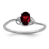 Sterling Silver Rhodium Plated Diamond and Garnet Oval Ring - 2