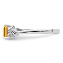 Sterling Silver Rhodium Plated Diamond & Citrine Square Ring - 4
