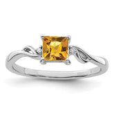 Sterling Silver Rhodium Plated Diamond & Citrine Square Ring - 3