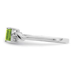 Sterling Silver Rhodium Plated Diamond & Peridot Square Ring - 3