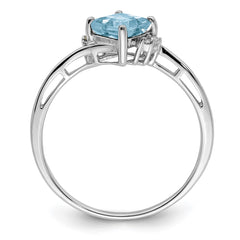 Sterling Silver Rhodium Plated Diamond & Aquamarine Square Ring - 4