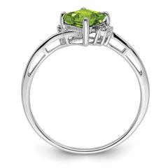 Sterling Silver Rhodium Plated Diamond & Peridot Square Ring - 2