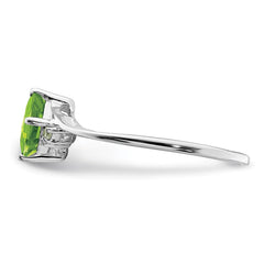 Sterling Silver Rhodium Plated Diamond & Peridot Square Ring - 7