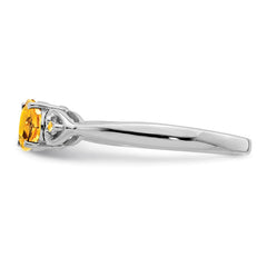 Sterling Silver Rhodium Plated Diamond and Citrine Round Ring - 3