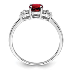 Sterling Silver Rhodium Plated Diamond and Garnet Ring - 5