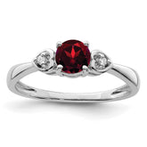 Sterling Silver Rhodium Plated Diamond and Garnet Ring - 3