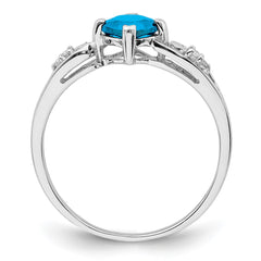 Sterling Silver Rhodium Plated Diamond and Sky Blue Topaz Cushion Ring - 2