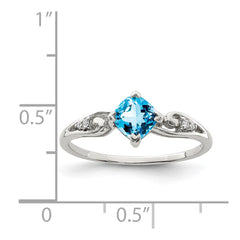 Sterling Silver Rhodium Plated Diamond and Sky Blue Topaz Cushion Ring - 3
