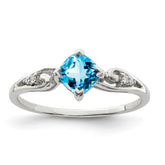 Sterling Silver Rhodium Plated Diamond and Sky Blue Topaz Cushion Ring - 2