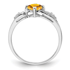 Sterling Silver Rhodium Plated Diamond and Citrine Cushion Ring - 4