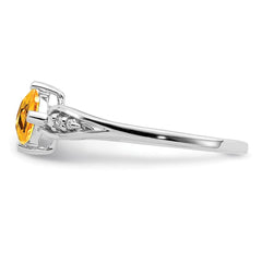Sterling Silver Rhodium Plated Diamond and Citrine Cushion Ring - 3