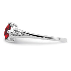 Sterling Silver Rhodium Plated Diamond and Garnet Cushion Ring - 4