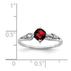 Sterling Silver Rhodium Plated Diamond and Garnet Cushion Ring - 2