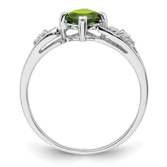 Sterling Silver Rhodium Plated Diamond and Peridot Cushion Ring - 2