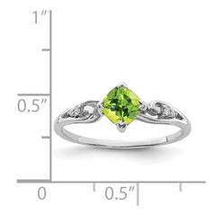 Sterling Silver Rhodium Plated Diamond and Peridot Cushion Ring - 3