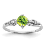 Sterling Silver Rhodium Plated Diamond and Peridot Cushion Ring - 3