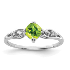 Sterling Silver Rhodium Plated Diamond and Peridot Cushion Ring - 2